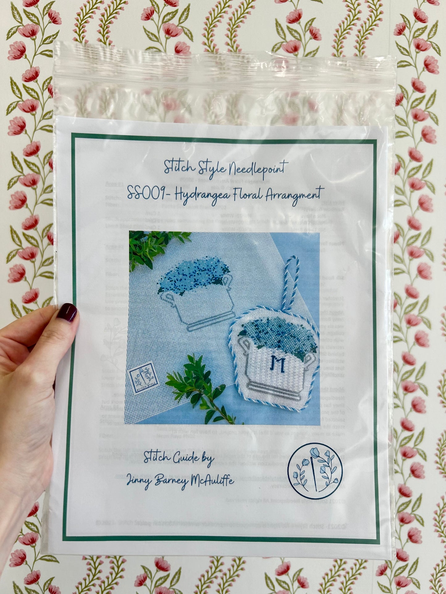 Blue Hydrangea Floral Arrangement with Stitch Guide