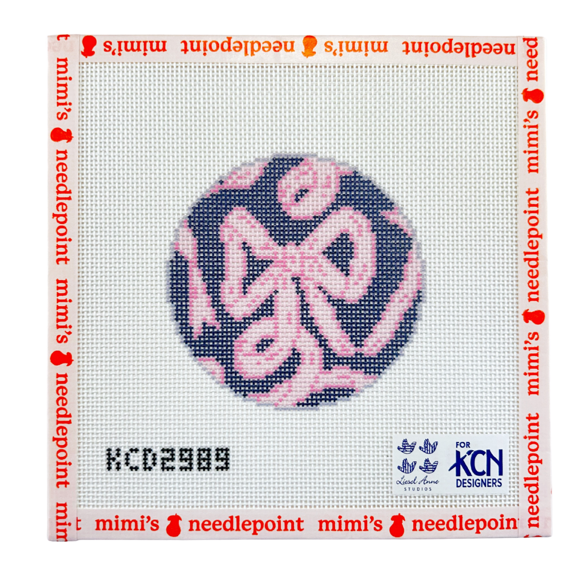 Pink Bow on Navy Round