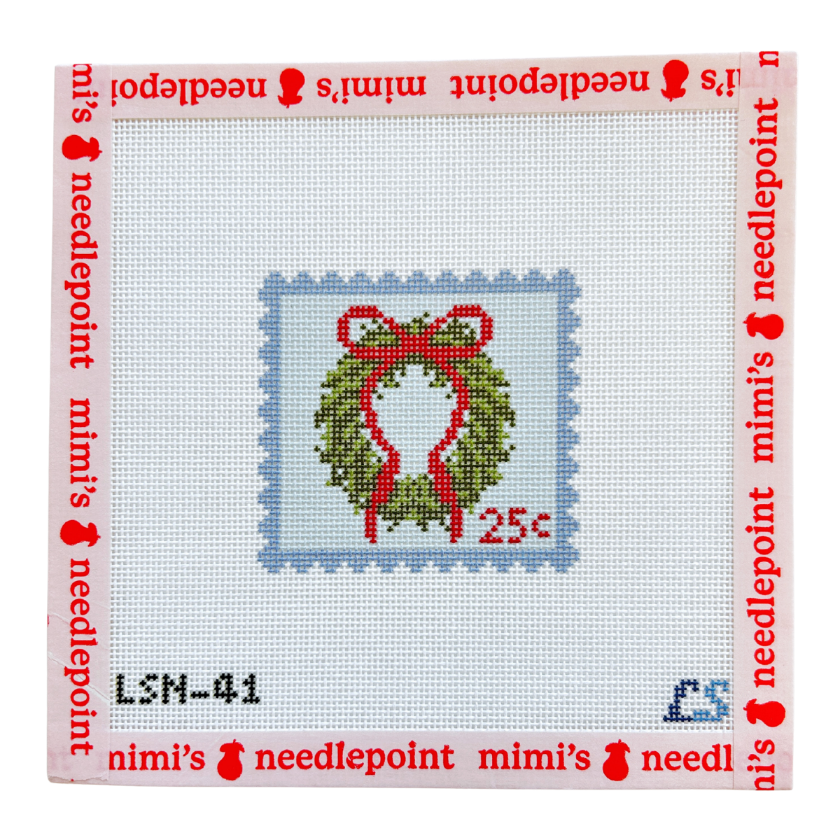 Blue Holiday Wreath Postage Stamp