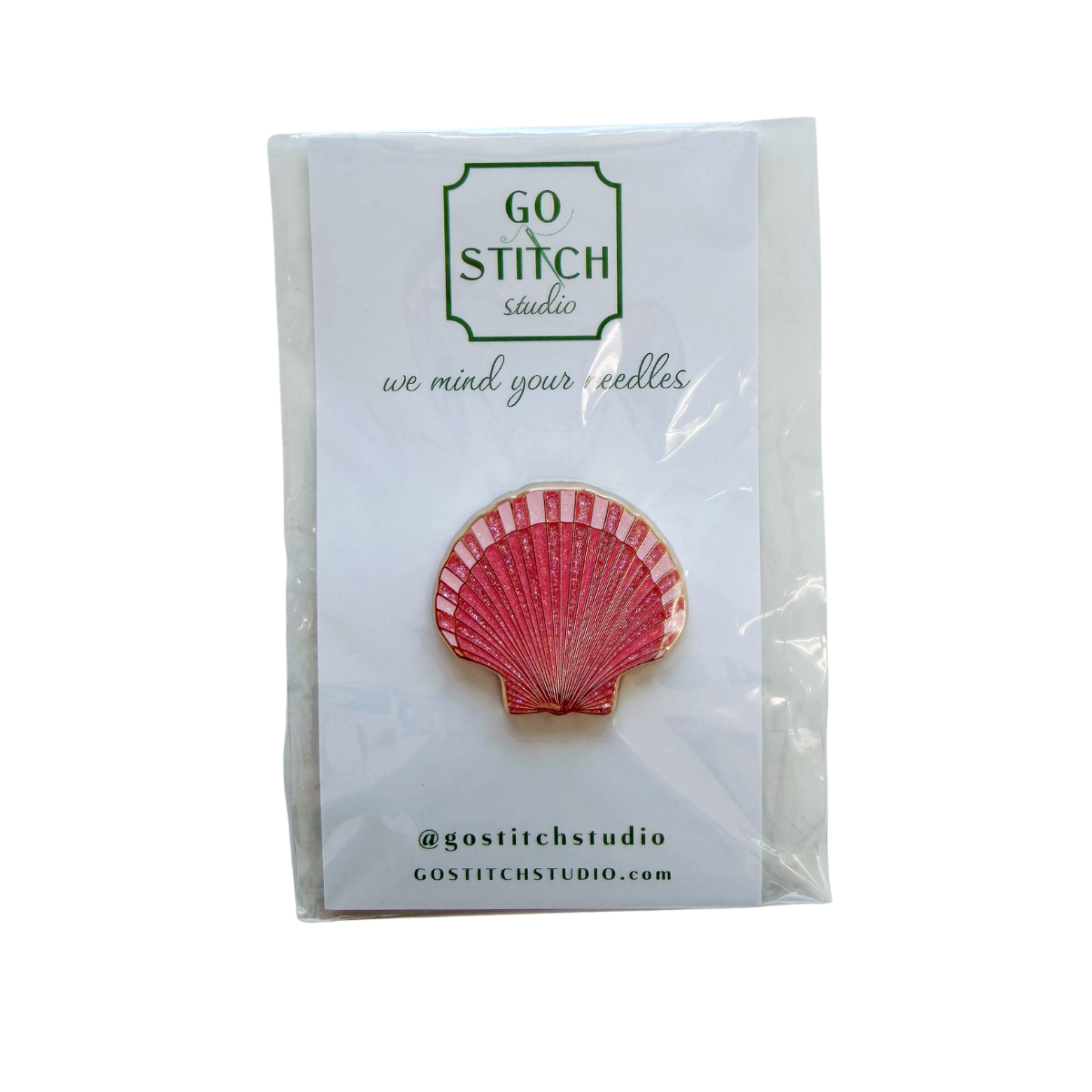 Pink Glitter Scallop Shell Needle Minder