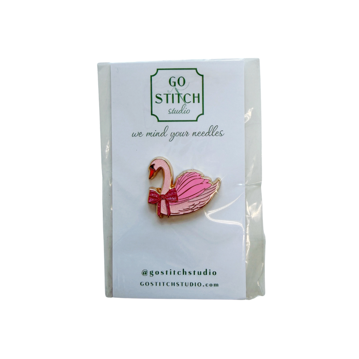 Pink Glitter Swan with Bow Needle Minder