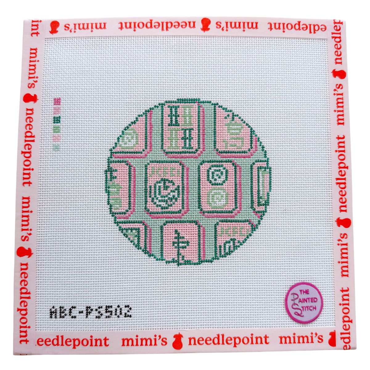 Mahjong Tiles Round: Pink & Green