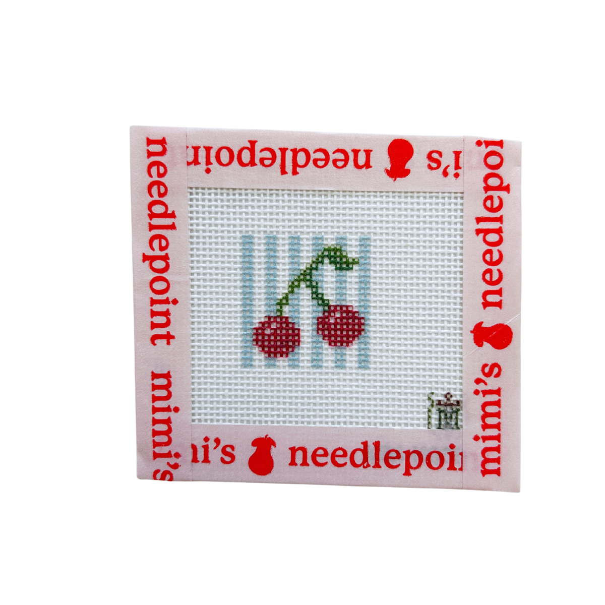 Mini Cherries with Light Blue Stripe Background