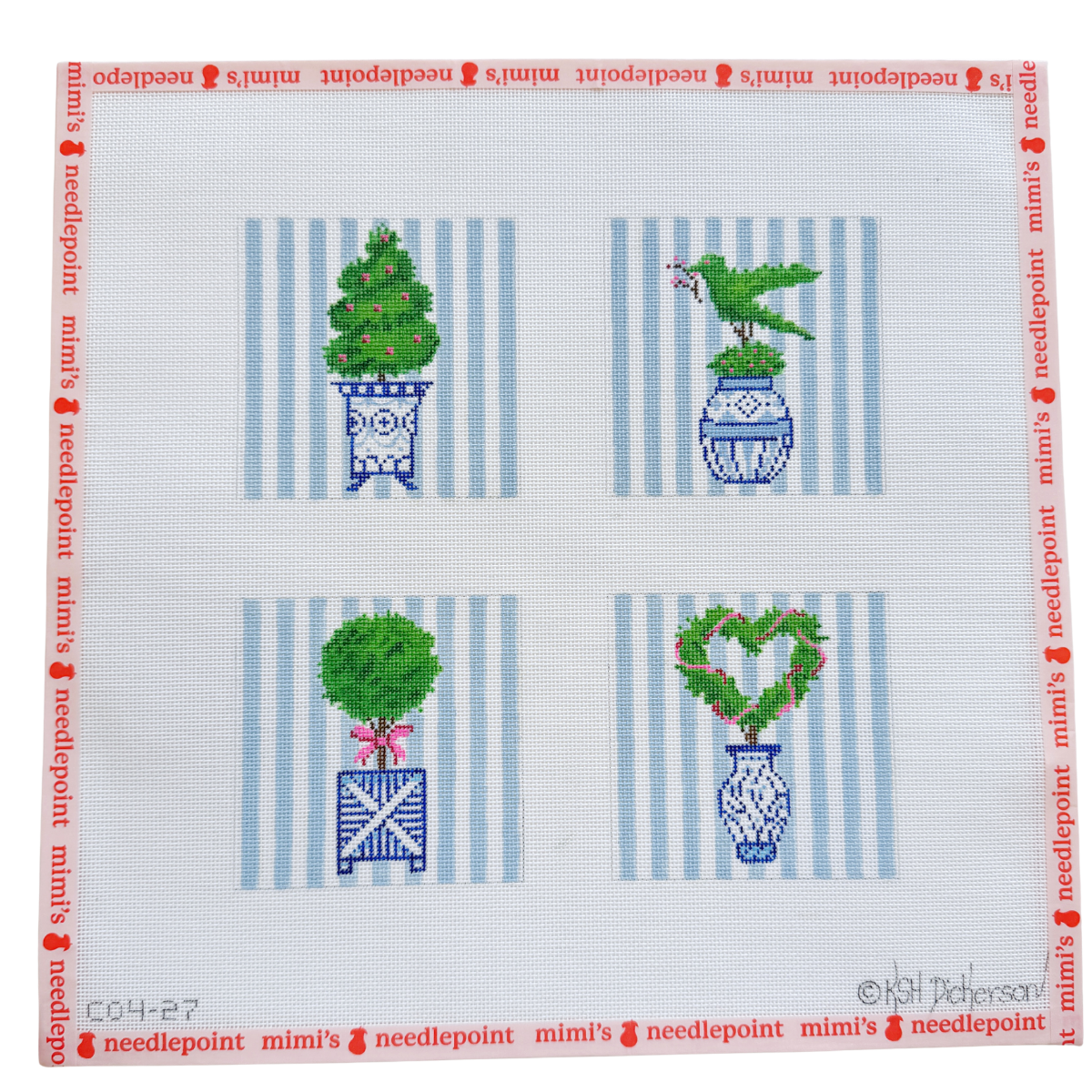 Topiaries w/ Pink Accents on Blue Stripes Coasters