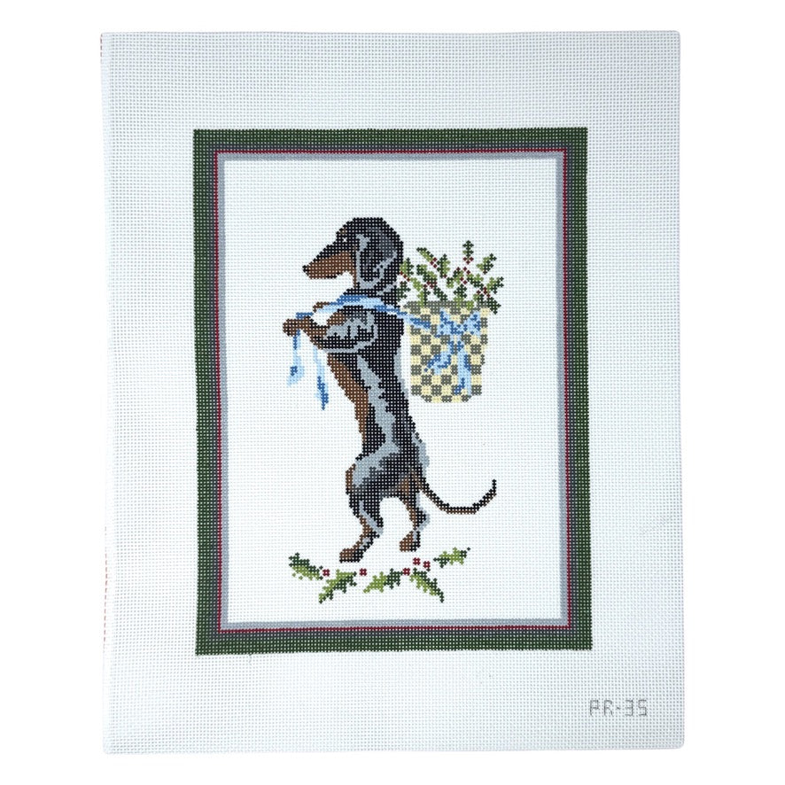 Gretel Dachshund Bringing in the Christmas Holly-Trunk Show