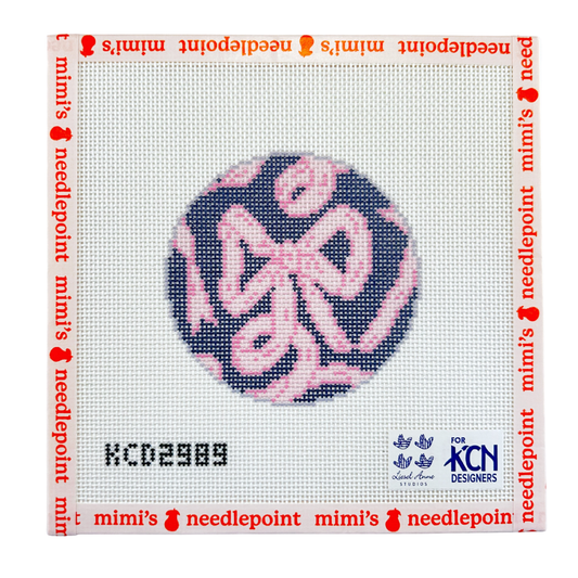 Pink Bow on Navy Round