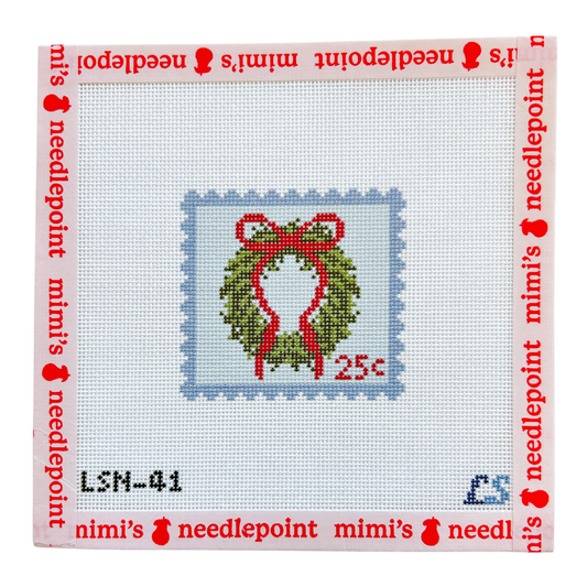 Blue Holiday Wreath Postage Stamp
