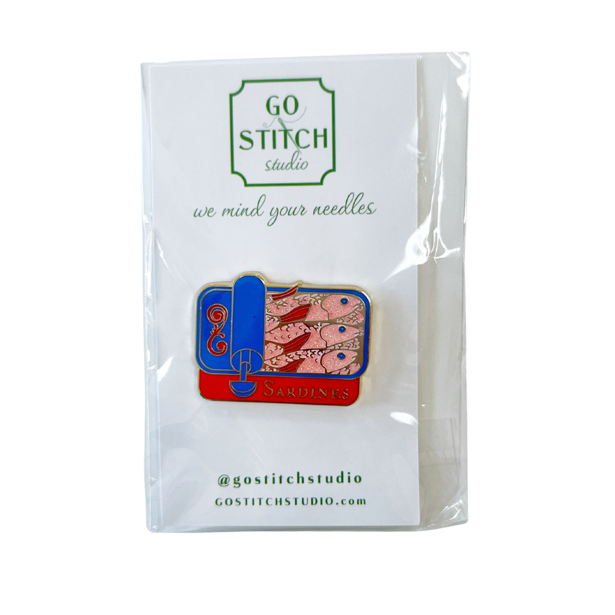 Red & Blue Sardine Can Needle Minder