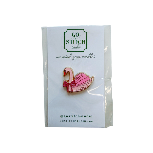 Pink Glitter Swan with Bow Needle Minder
