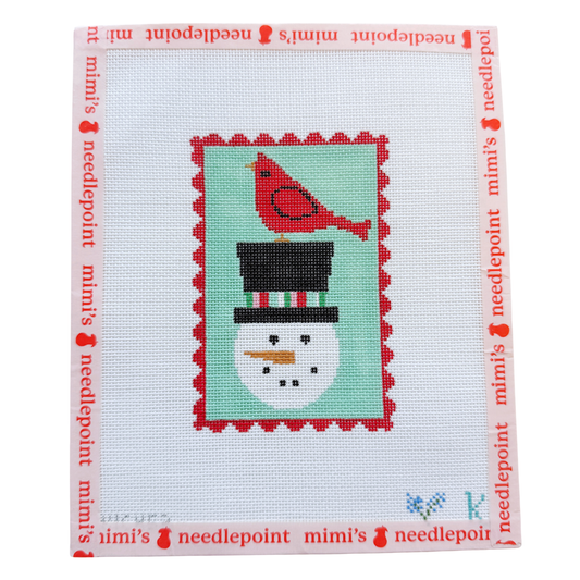 Red Scallop Snowman with Cardinal